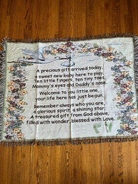 Welcome New Baby Blanket Gift Tapestry Throw 52x40 Stork Poem Wall Hanging